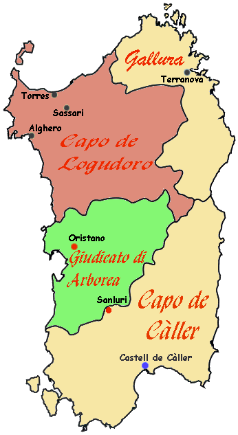 Confini territoriali tra il Giudicato d'Arborea, il Capo de Logudoro e il Capo de Cllere